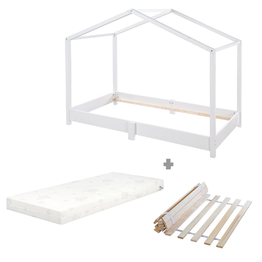 House Bed 70 x 140 cm - Floor Bed According to the Montessori Principle - Wood White – Cutout (13/13)