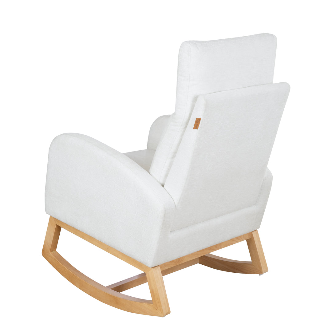 Freisteller des Relaxsessels in Beige von hinten, Fußteil eingeklappt, mit sichtbarem roba-Label an der Rückenlehne.