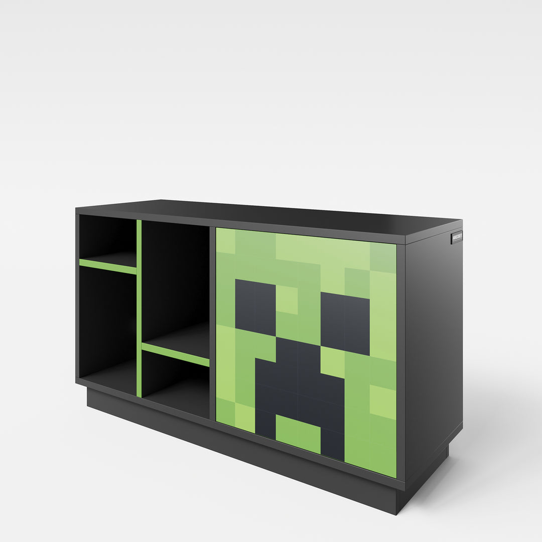 TV-Lowboard 'Minecraft' con anta con push-open e 4 aperti scomparti - Nero / verde – Foto del prodotto (3/6)
