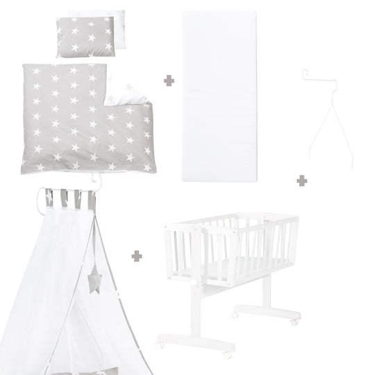 Set culla completo "Little Stars" con dotazione tessile in bianco / grigio – Infografica (3/7)