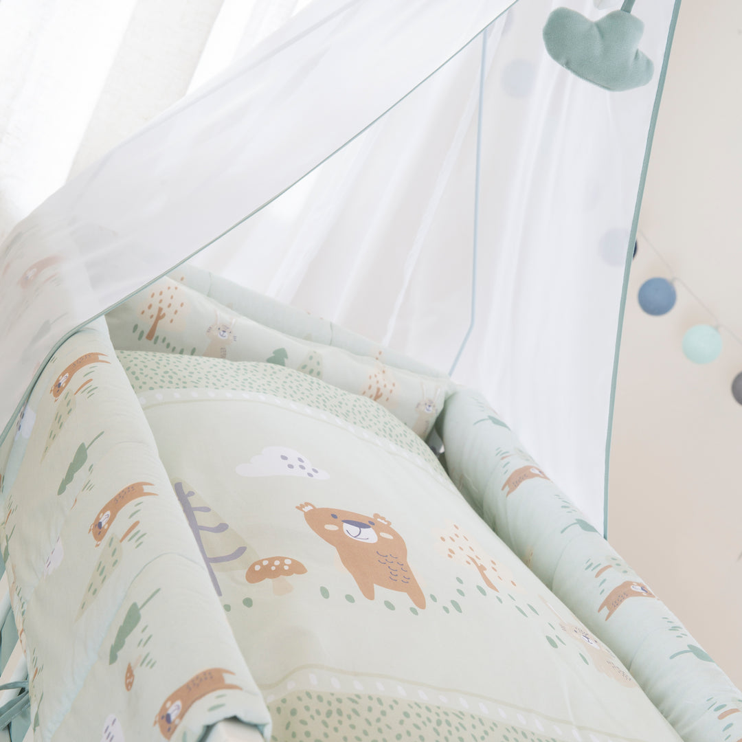 Crib 4 in 1 'Woodland Buddies' incl. Textile Accessories - White / Pastel Green – Detail Image (6/14)