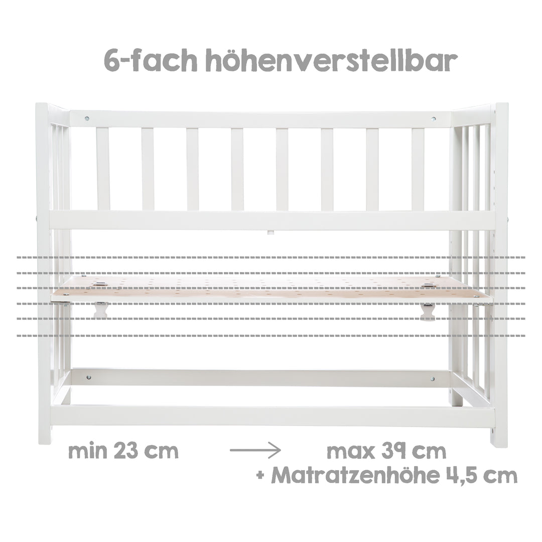 Crib 4 in 1 'Woodland Buddies' incl. Textile Accessories - White / Pastel Green – Infographic (8/14)