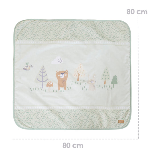 Manta para bebé 'Woodland Buddies' 80 x 80 cm - Manta de 2 caras - Verde pastel & gris plata – Infografía (7/8)