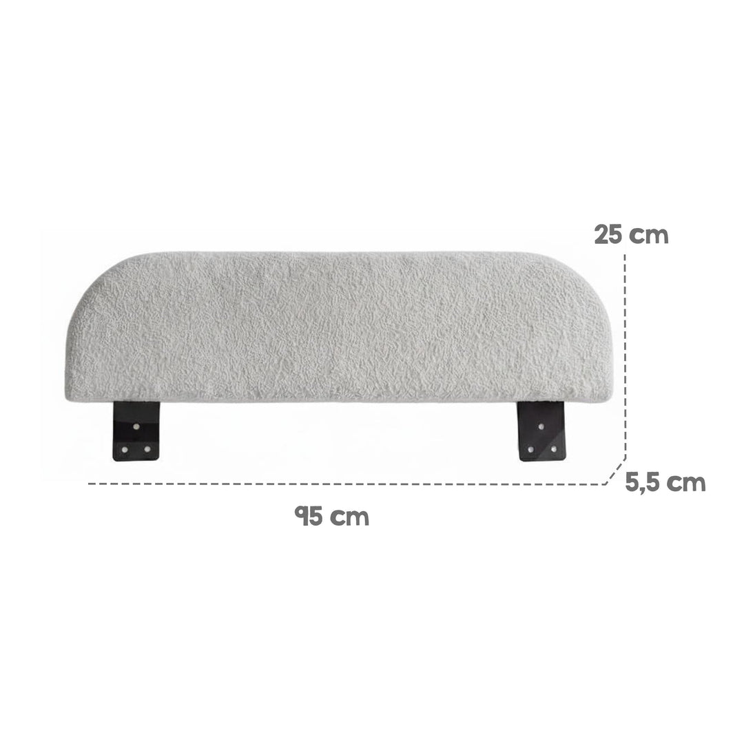 Grafica delle dimensioni del pannello laterale roba Little Dream: lunghezza 95 cm, altezza 25 cm, profondità 5,5 cm. Parzialmente generata con IA.