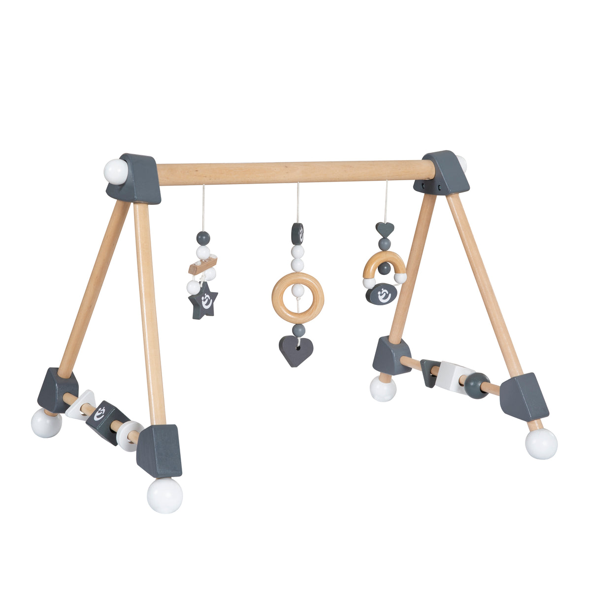 Spieltrapez & Aktivcenter mit Spiel- & Greifelementen - Anhänger aus Holz - Natur / Anthrazit – Freisteller (1/4)