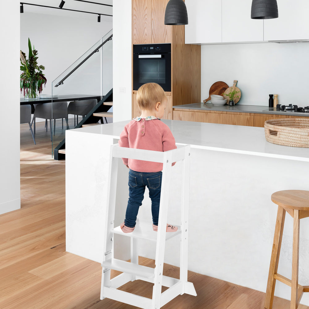 Lernturm 'Monti Step' nach Montessori Prinzip - Höhenverstellbar - Holz weiß – Milieubild (2/7)