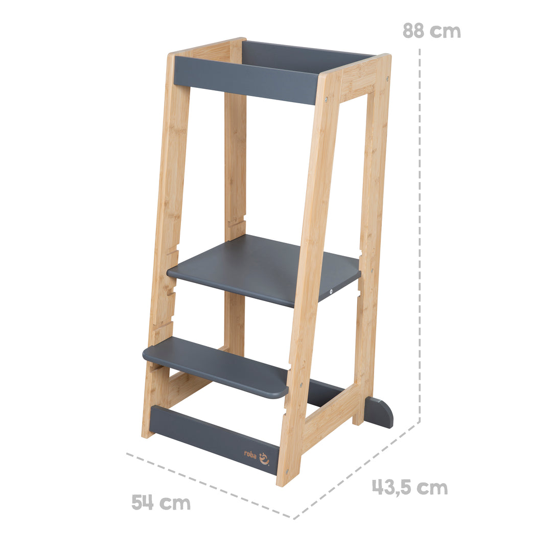 Torretta di apprendimento per bambini in legno - Fino a 80 kg portante - Antracite / bambù – Infografica (10/11)