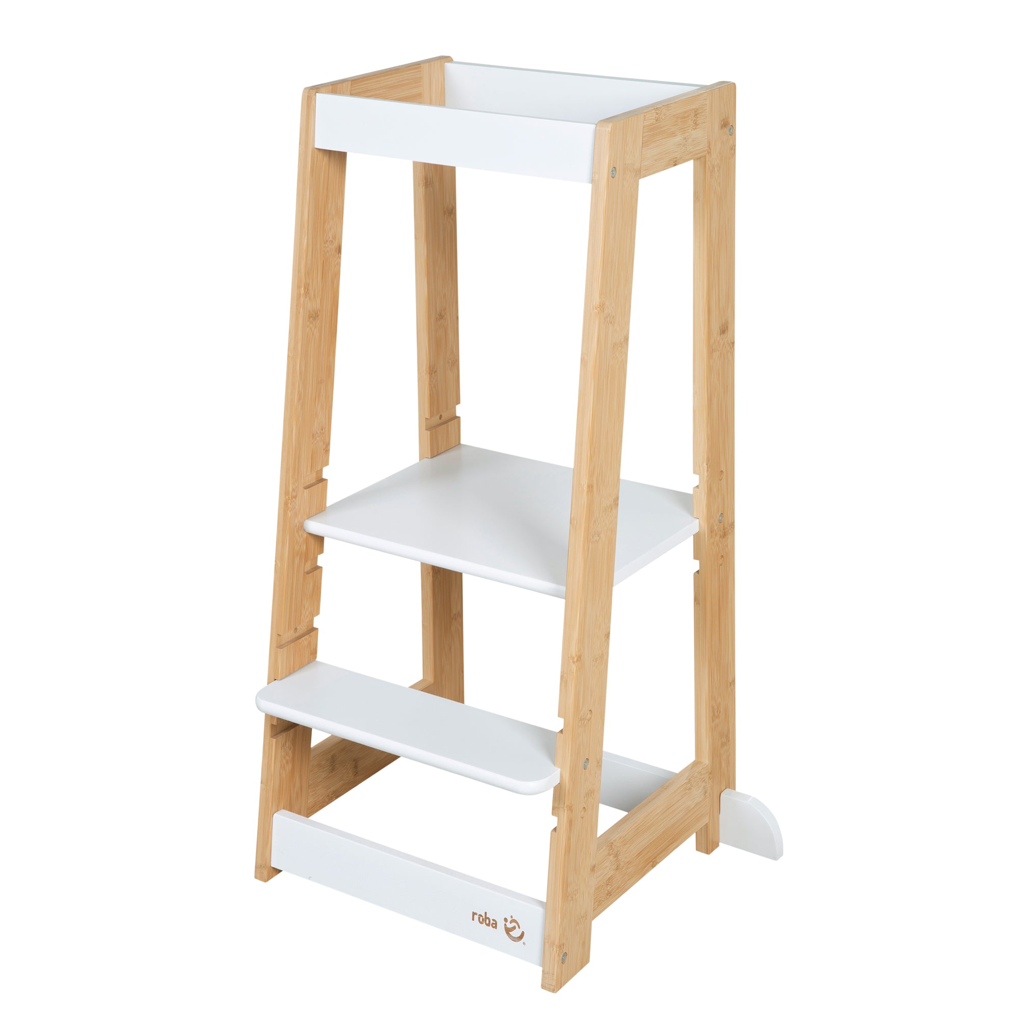 Torretta di apprendimento per bambini in legno - Fino a 80 kg portante - Bianco / bambù – Foto del prodotto (1/10)