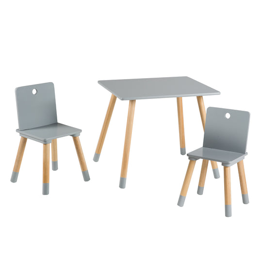Set tavolo e sedie per bambini, mobili per bambini set, 2 sedie per bambini & 1 tavolo, set tavolo e sedie legno, grigio laccato – Ritaglio (1/10)