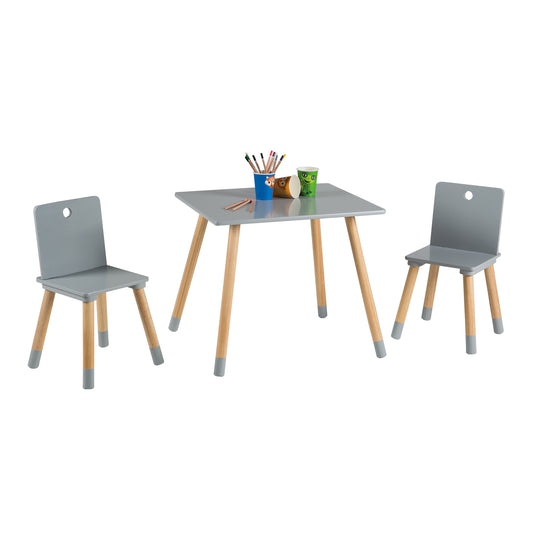 Set tavolo e sedie per bambini, mobili per bambini set, 2 sedie per bambini & 1 tavolo, set tavolo e sedie legno, grigio laccato – Ritaglio (3/10)