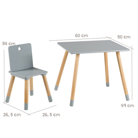 Set tavolo e sedie per bambini, mobili per bambini set, 2 sedie per bambini & 1 tavolo, set tavolo e sedie legno, grigio laccato – Infografica (5/10)