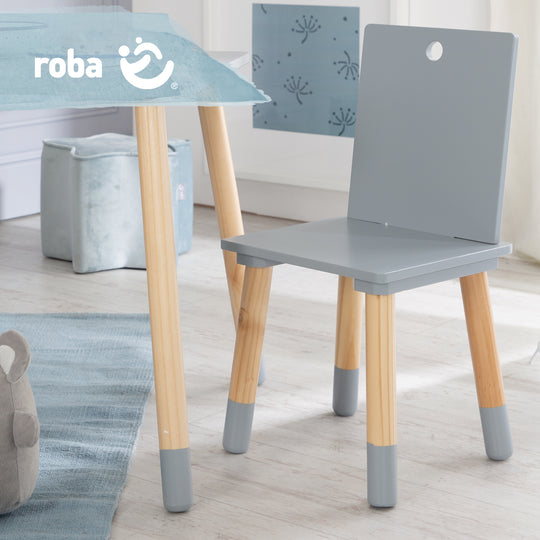 Set tavolo e sedie per bambini, mobili per bambini set, 2 sedie per bambini & 1 tavolo, set tavolo e sedie legno, grigio laccato – Infografica (10/10)