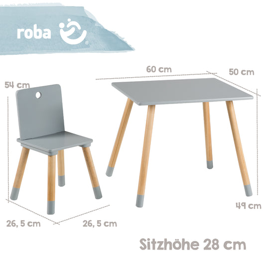 Set tavolo e sedie per bambini, mobili per bambini set, 2 sedie per bambini & 1 tavolo, set tavolo e sedie legno, grigio laccato – Infografica (7/10)