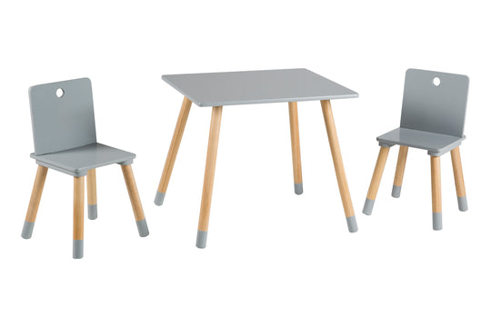 Set tavolo e sedie per bambini, mobili per bambini set, 2 sedie per bambini & 1 tavolo, set tavolo e sedie legno, grigio laccato – Foto speciale (8/10)