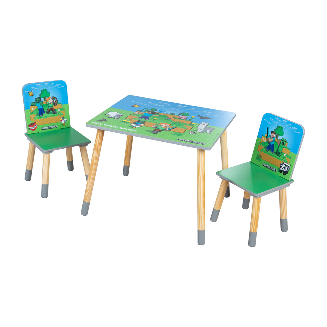 Set tavolo e sedie per bambini 'Minecraft' - Tavolo con 2 sedie in legno - Verde / blu – Ritaglio (7/16)