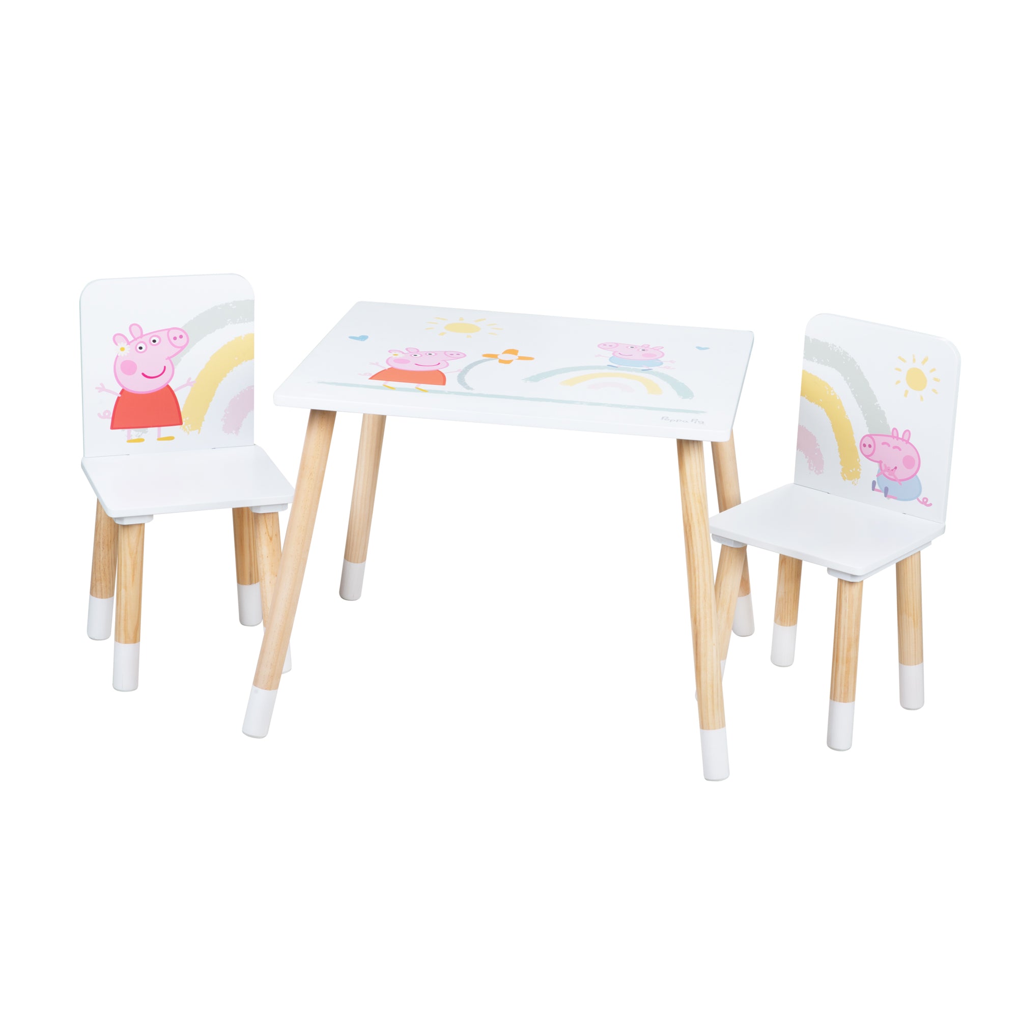 Ensemble table et chaises enfant 'Peppa Pig' - 2 Chaises + 1 table - Motif le série - Bois blanc / naturel – Détourage (1/6)