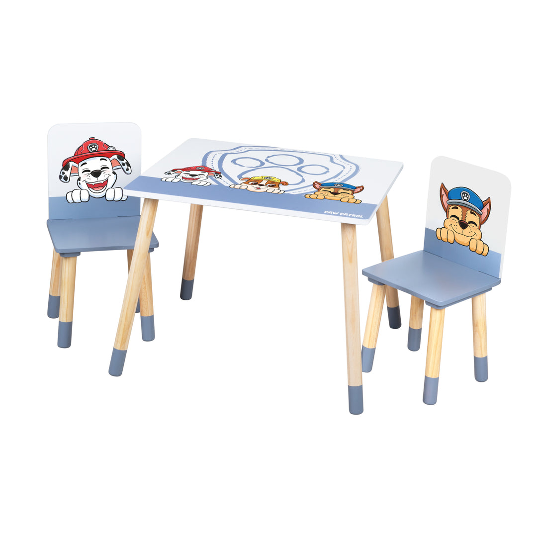 Kindersitzgruppe 'Paw Patrol' - 2 Stühle + 1 Tisch - Motiv der Serie - Holz weiß / natur – Freisteller (1/8)