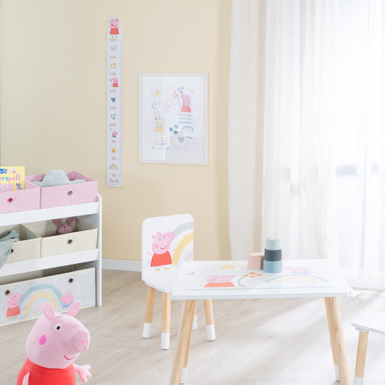 Metro da parete peppa pig - Scala graduata da 70 cm fino a 150 cm per bambini - Legno bianco / rosa – Foto d'ambiente (3/4)