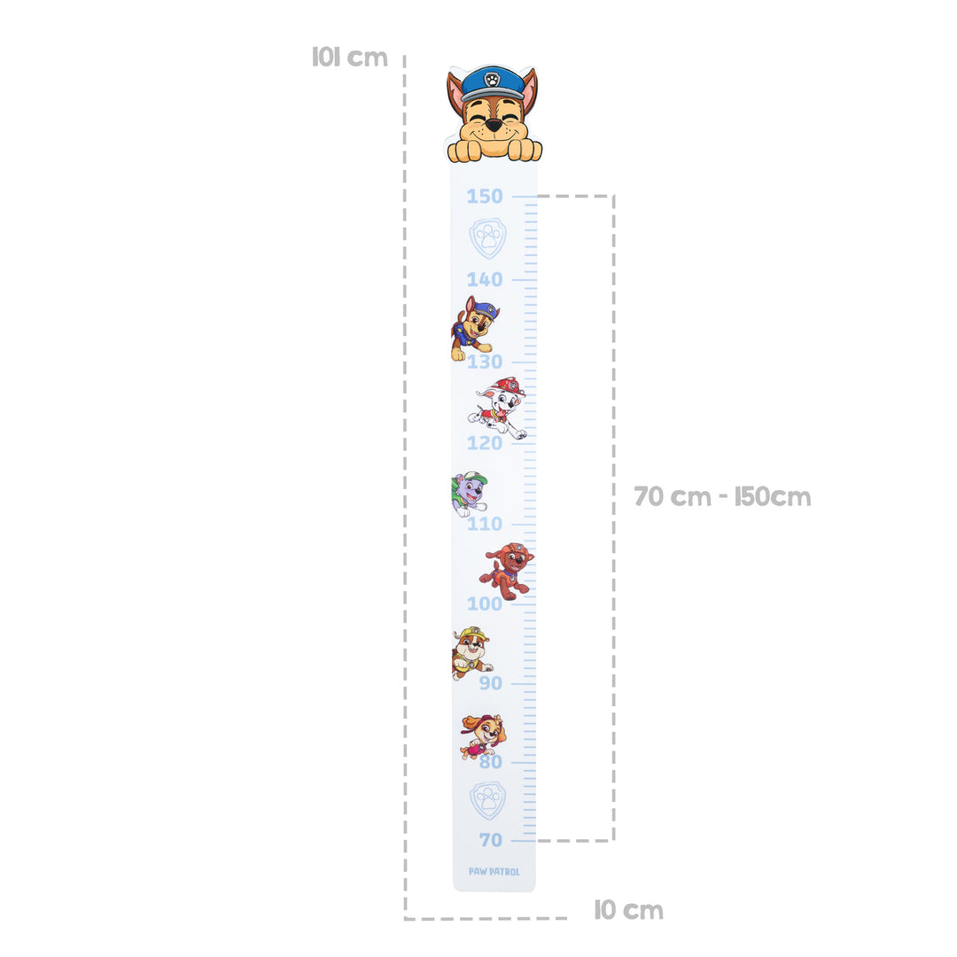 Messlatte Paw Patrol - Skala von 70 cm bis 150 cm für Kinder - Holz weiß / blau – Infografik (3/7)