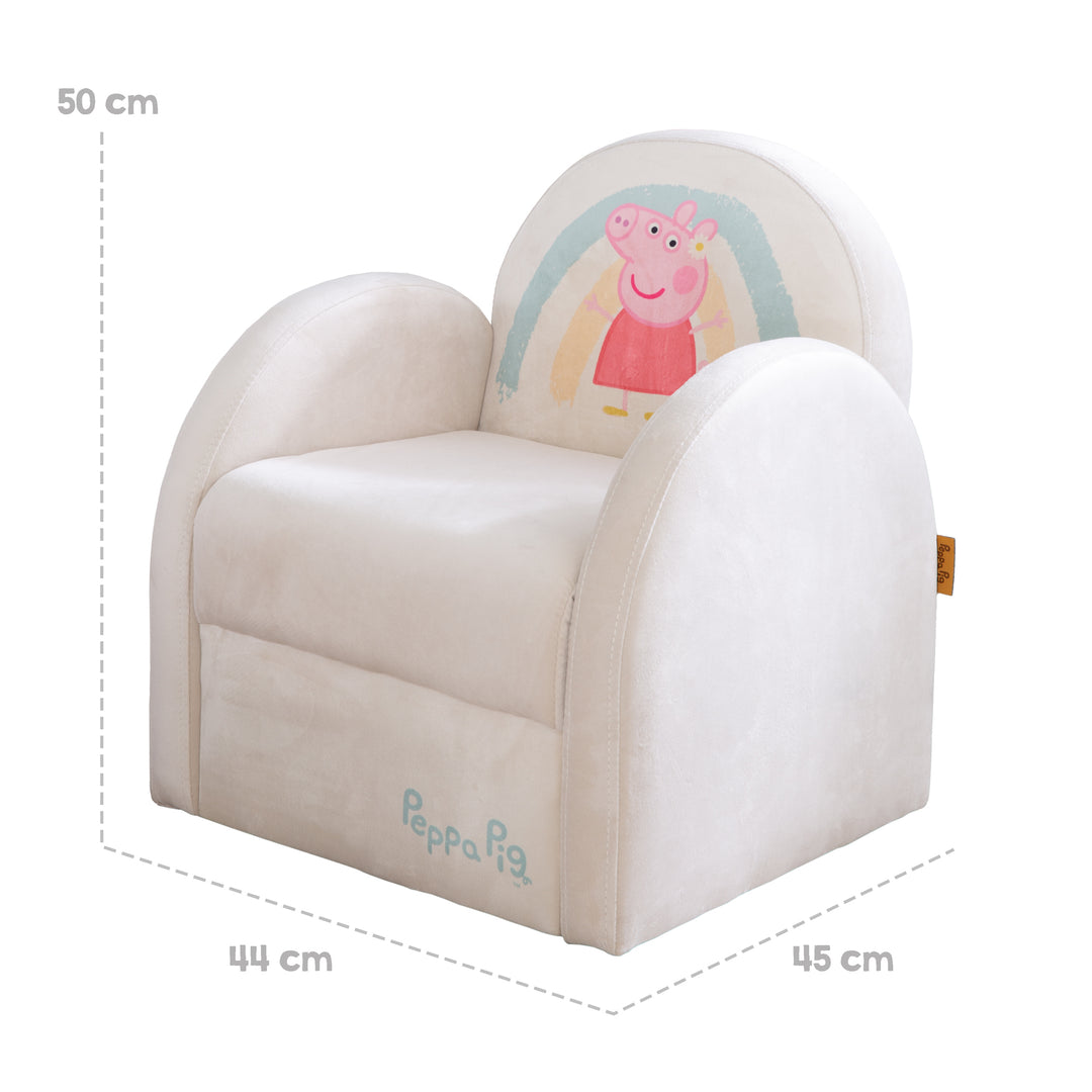 Sillón infantil 'Peppa Pig' con reposabrazos - Tela de terciopelo en beige con peppa print – Infografía (3/7)