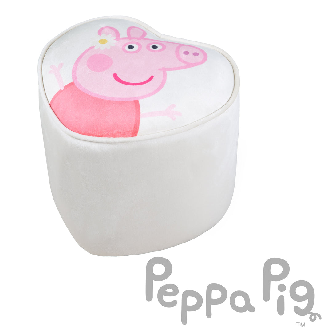 Sgabello per bambini 'Peppa Pig' in forma di cuore - Rivestimento in velluto in beige - Rosa peppa motivo – Ritaglio (8/8)