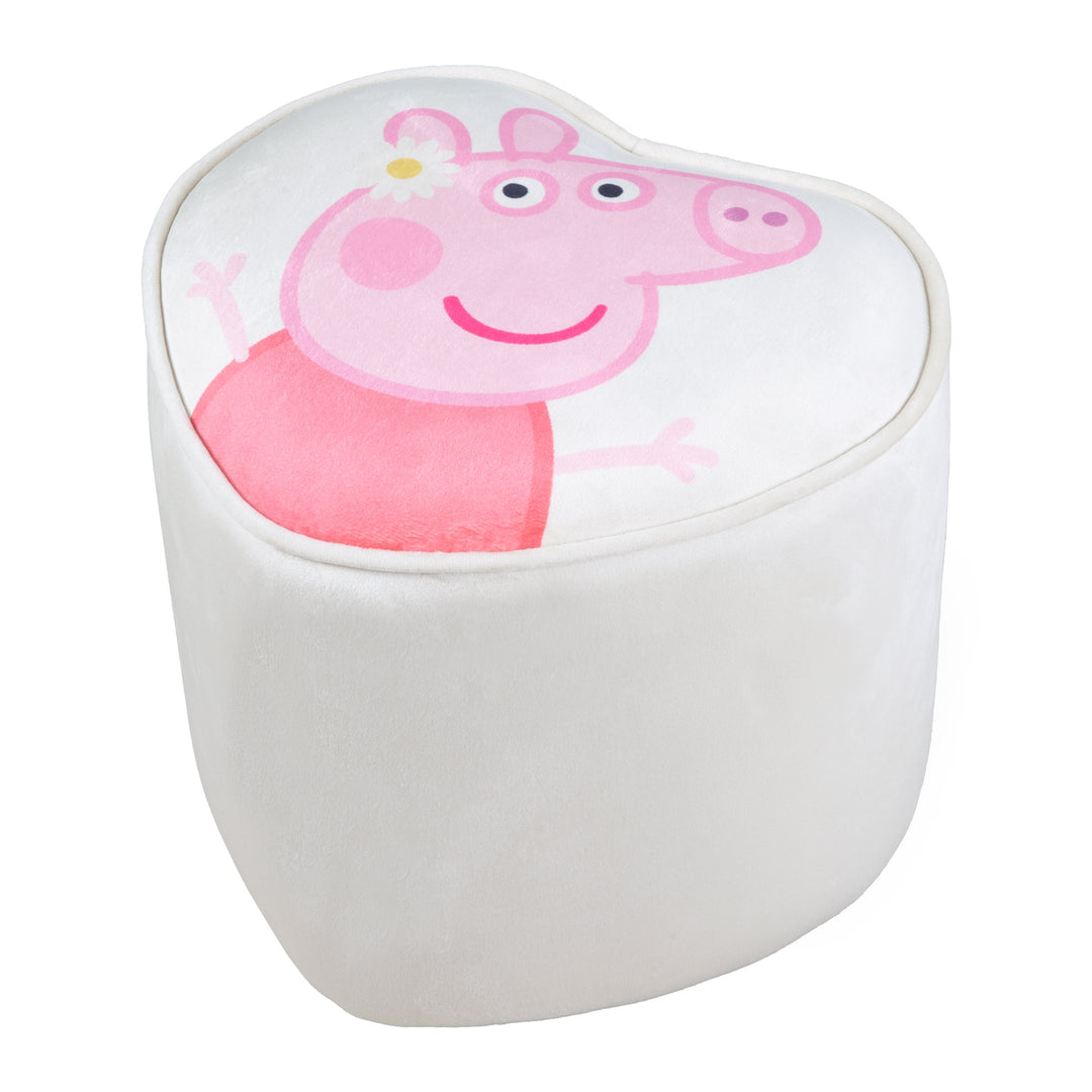 Kinderhocker 'Peppa Pig' in Herzform - Samtbezug in Beige - Rosa Peppa Motiv – Freisteller (1/8)