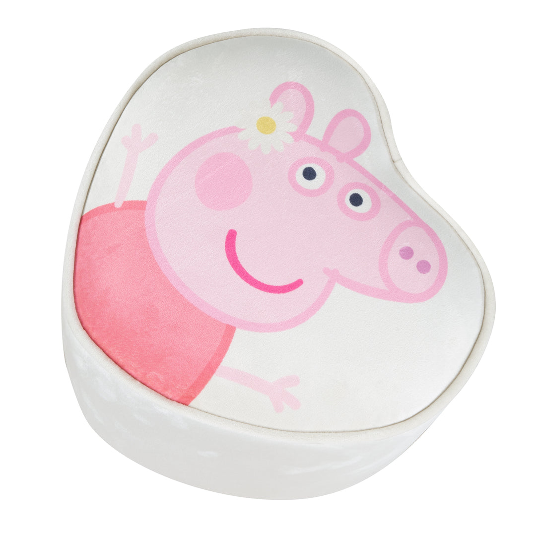 Sgabello per bambini 'Peppa Pig' in forma di cuore - Rivestimento in velluto in beige - Rosa peppa motivo – Ritaglio (3/8)