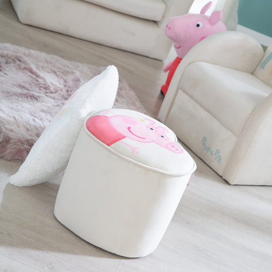 Sgabello per bambini 'Peppa Pig' in forma di cuore - Rivestimento in velluto in beige - Rosa peppa motivo – Foto d'ambiente (6/8)