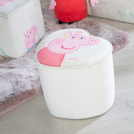 Sgabello per bambini 'Peppa Pig' in forma di cuore - Rivestimento in velluto in beige - Rosa peppa motivo – Foto d'ambiente (2/8)