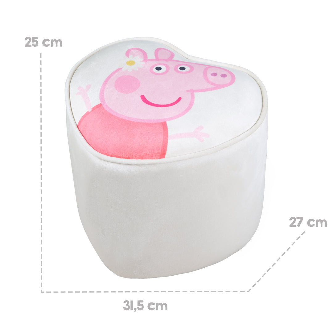 Sgabello per bambini 'Peppa Pig' in forma di cuore - Rivestimento in velluto in beige - Rosa peppa motivo – Infografica (5/8)