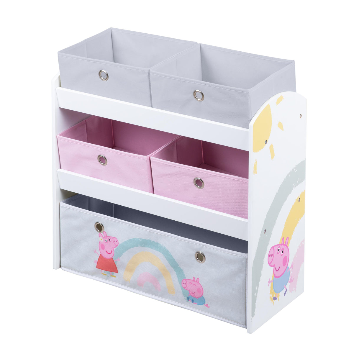 Spielregal 'Peppa Pig' mit 5 Stoffboxen - Aufbewahrungsregal aus Holz – Freisteller (1/6)