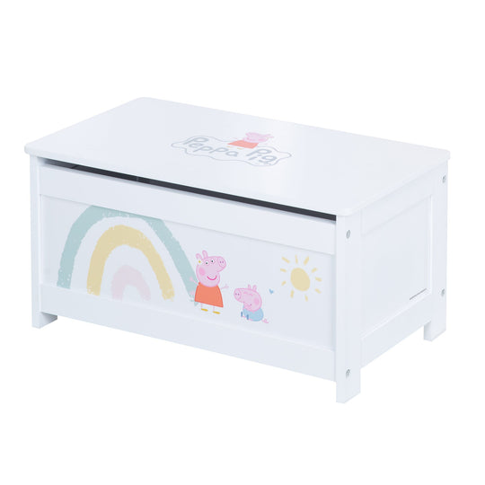 Baule portagiochi 'Peppa Pig' in legno - Pieghevole seduta - Bianco / rosa – Ritaglio (1/7)