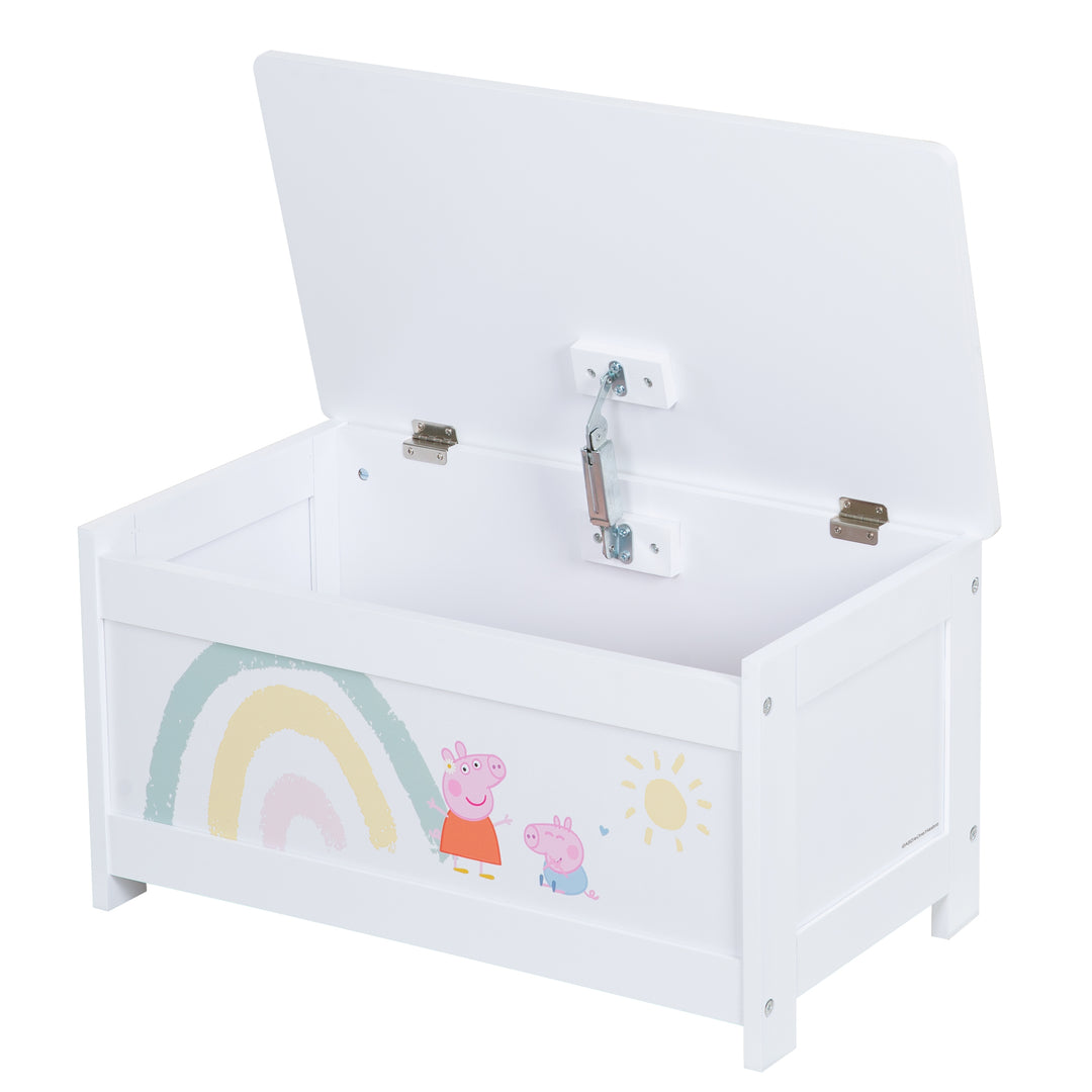 Baule portagiochi 'Peppa Pig' in legno - Pieghevole seduta - Bianco / rosa – Ritaglio (2/7)