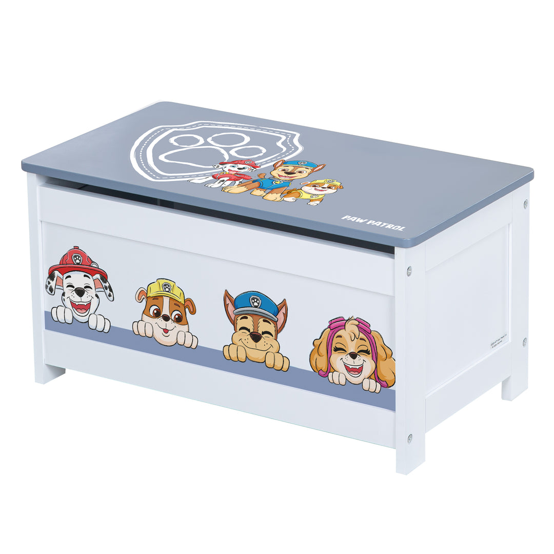 Spielzeugtruhe 'Paw Patrol' aus Holz - Klappbare Sitzfläche - Weiß / Blau – Freisteller (1/8)
