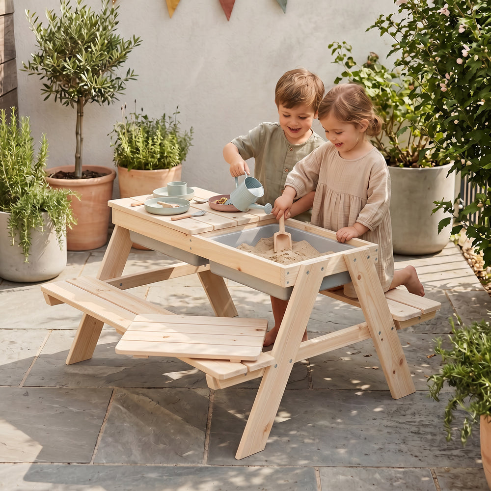 Kindersitzgarnitur 'Play' mit Spielwannen, Massivholz, Sitzgarnitur & Matschtisch - Natur – Milieubild (2/14)
