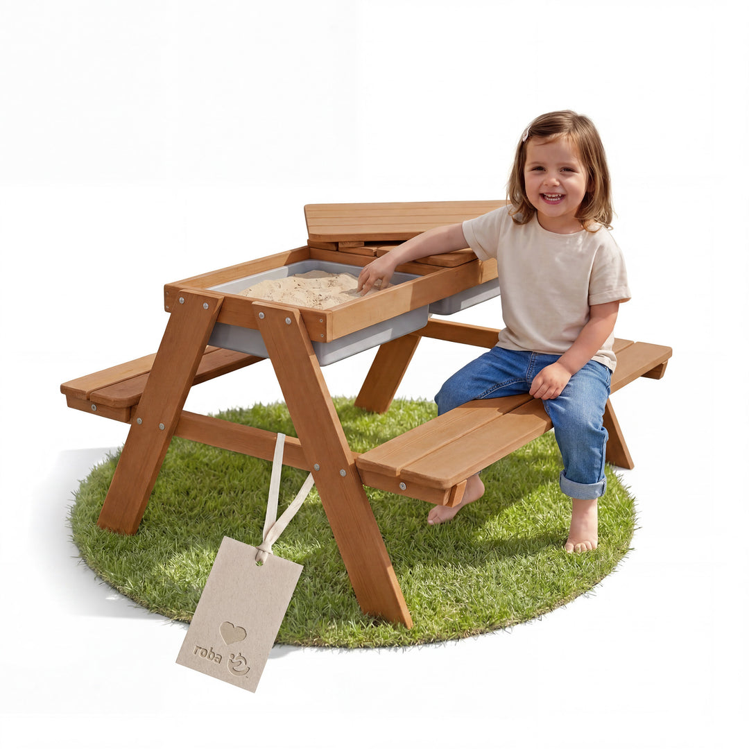 Kindersitzgarnitur 'Play' mit Spielwannen, wetterfestes Massivholz, Sitzgarnitur & Matschtisch – Produktbild (1/12)
