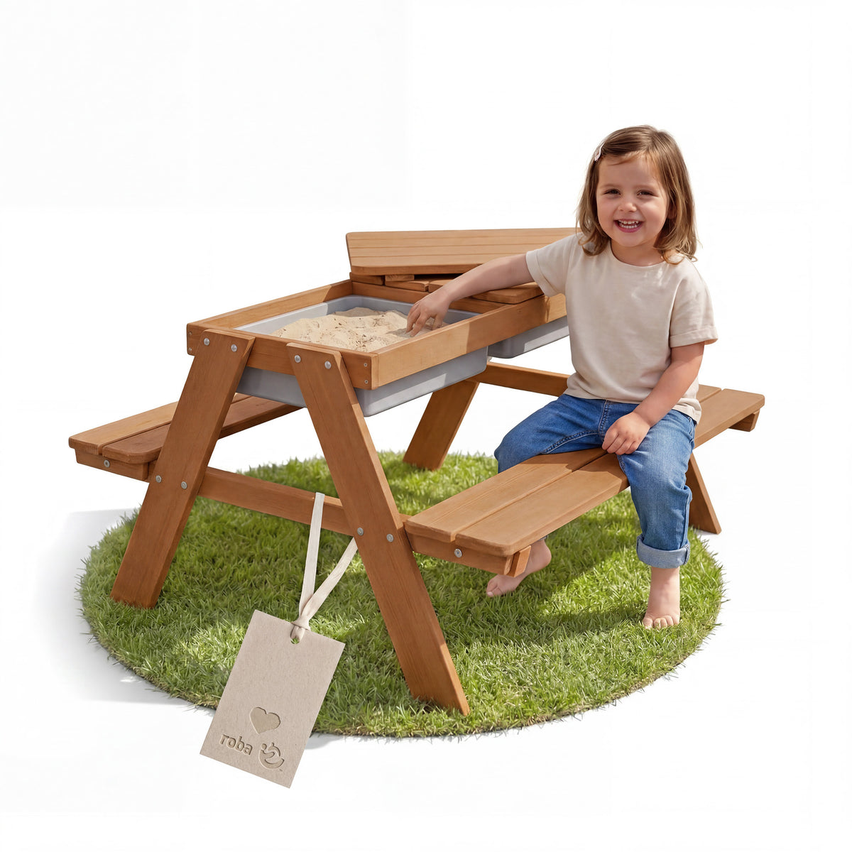 Children's Seating Set 'Play' with Play Tubs, Weatherproof Solid Wood, Seating Set & Mud Kitchen Table – Product Image (1/12)