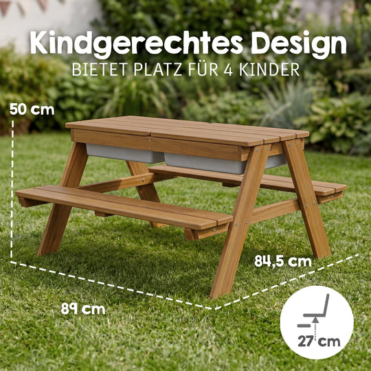 Set tavolo e sedie per bambini 'Play' con vaschette di gioco, resistente tutti intemperie legno massello, set tavolo e sedie & tavolo per il fango – Infografica (4/12)