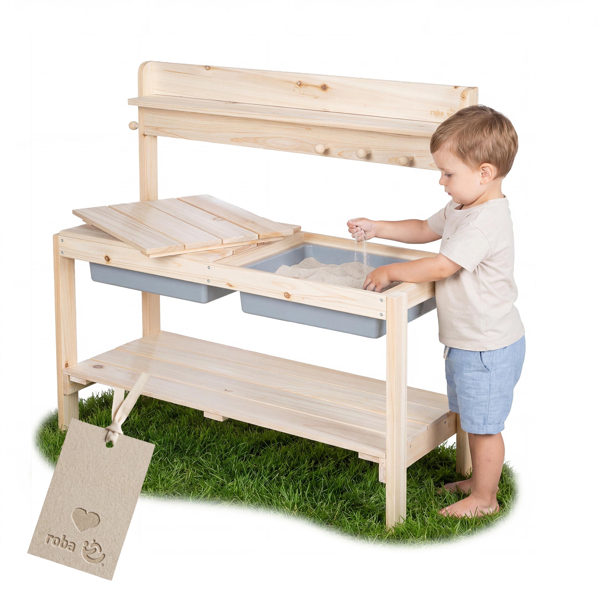 Matschküche 'Outdoor+' mit abnehmbarer Abdeckung - Massivholz - Natur – Produktbild (1/10)