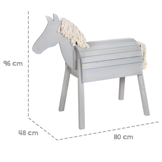 Gioco & cavallo da volteggio - Con criniera, coda & superficie di appoggio - Legno massello grigio laccato – Infografica (6/7)