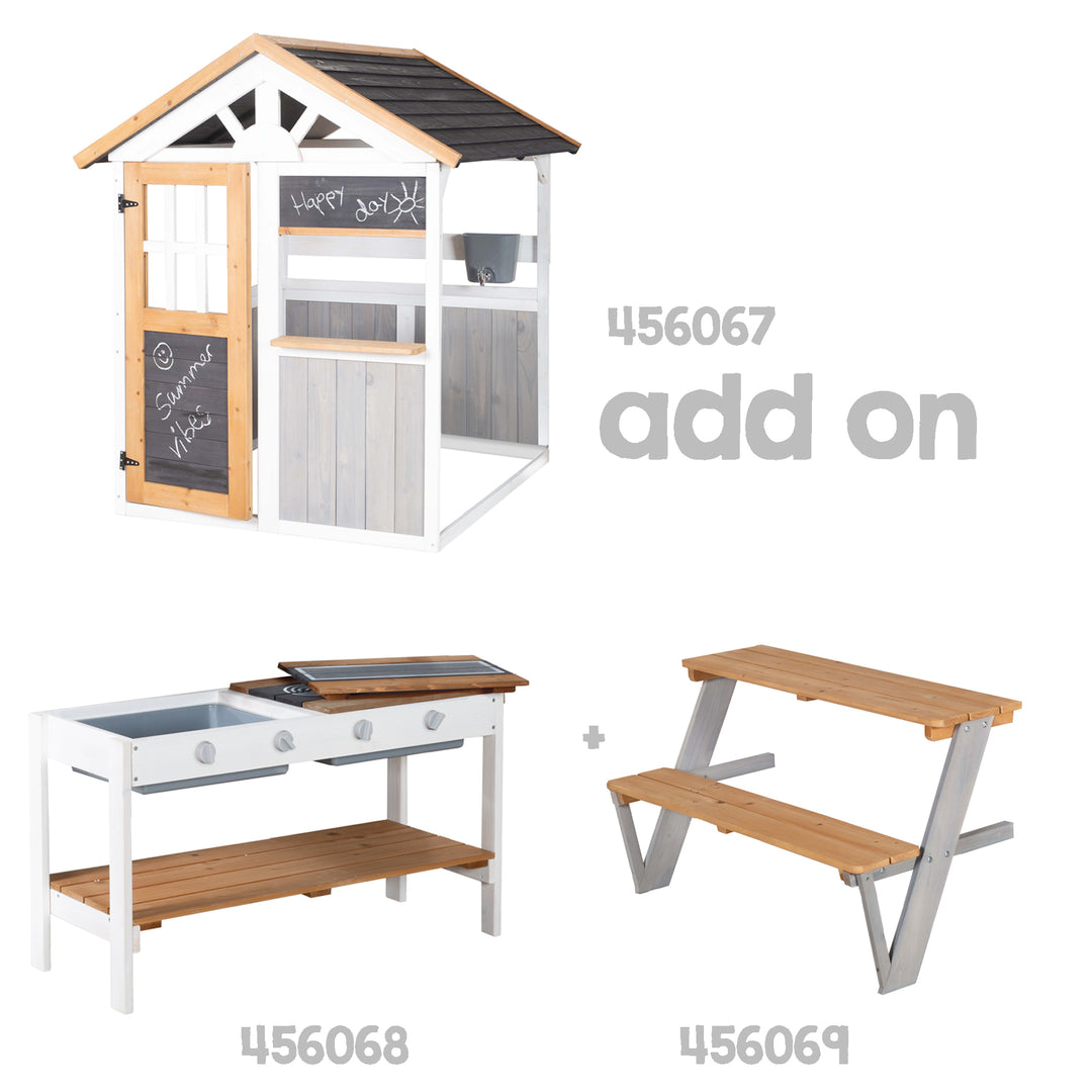 Outdoor-Spielhaus ab 18M - Holzhaus mit Theke & Wasserhahn - Erweiterbar - Mehrfarbig – Infografik (4/10)