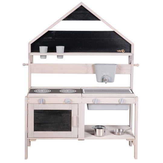 Cocina de exterior en aspecto de casita - Certificado FSC madera - Gris barnizado – Recorte (11/11)