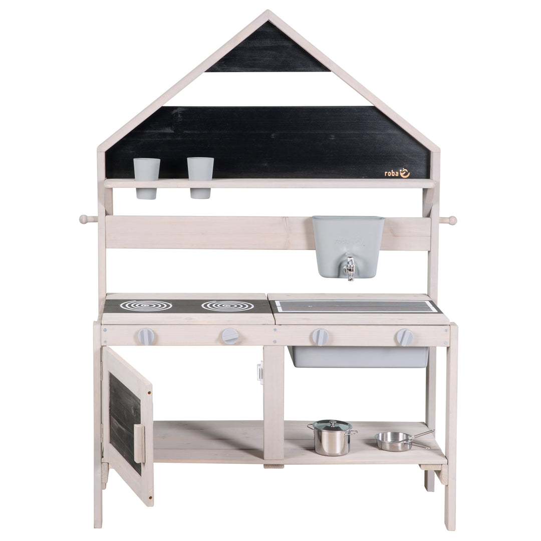 Cocina de exterior en aspecto de casita - Certificado FSC madera - Gris barnizado – Recorte (10/11)