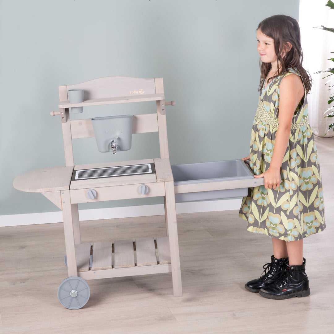 Mobile cucina da esterno BBQ per bambini - Certificato FSC legno - Grigio laccato – Foto d'ambiente (10/21)