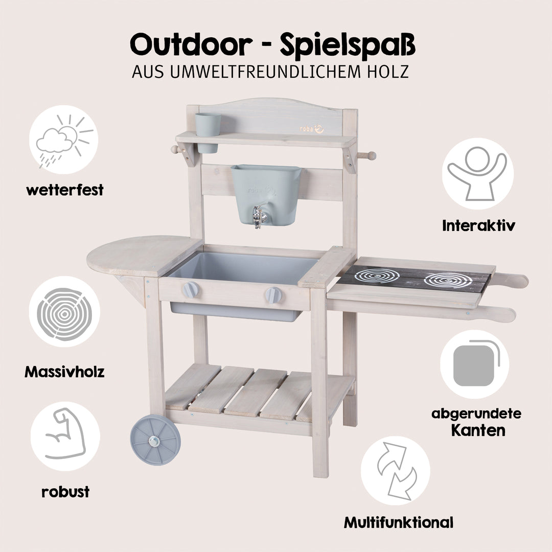 Mobile cucina da esterno BBQ per bambini - Certificato FSC legno - Grigio laccato – Infografica (4/21)