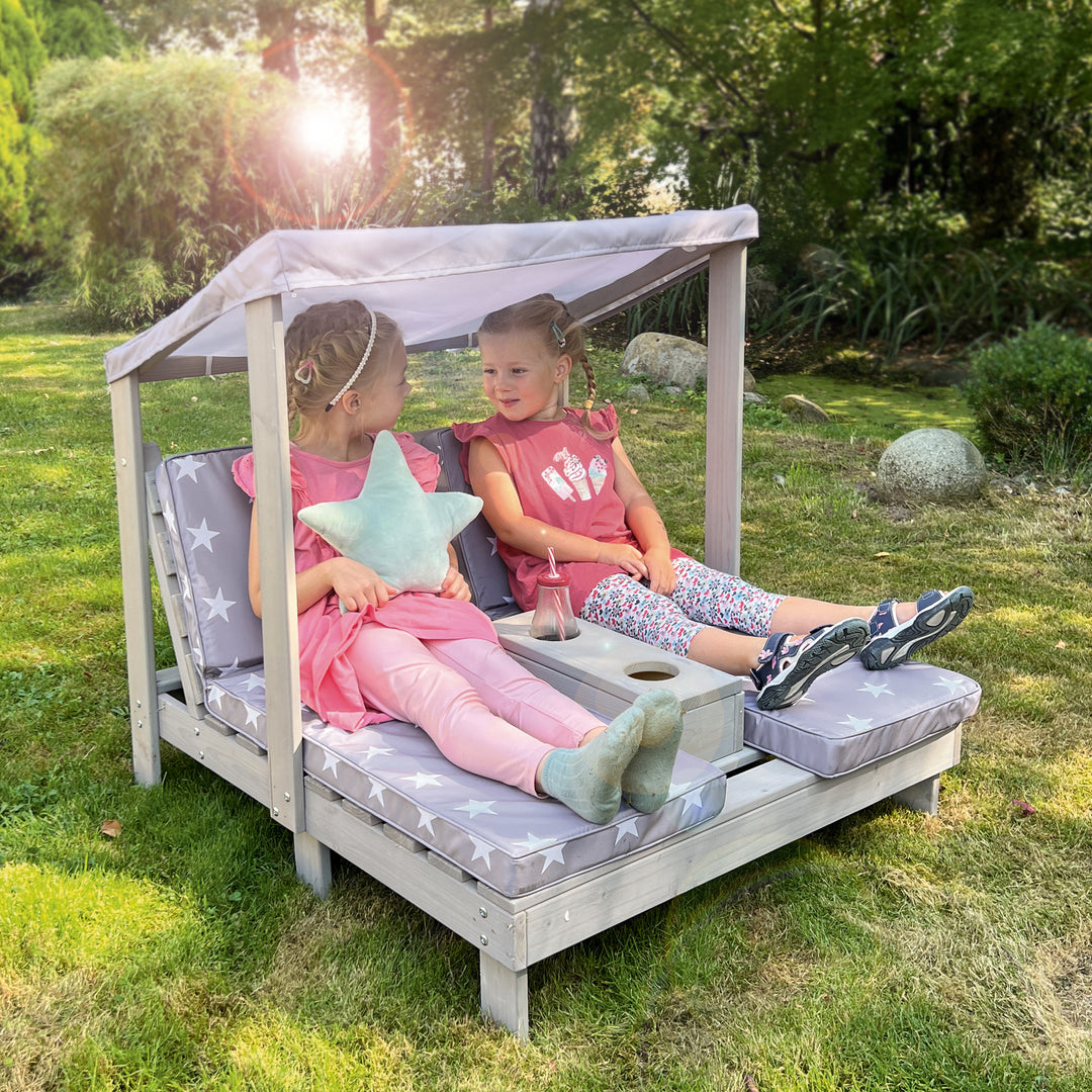Outdoor Children's Lounger incl. Polster 'Little Stars' - FSC Certified Solid Wood - Grey – Lifestyle Image (5/7)