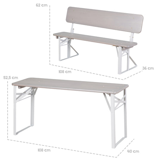 Outdoor ensemble de fête avec dossier - 2 Bancs + 1 table - Bois gris lasuré – Infographie (3/13)