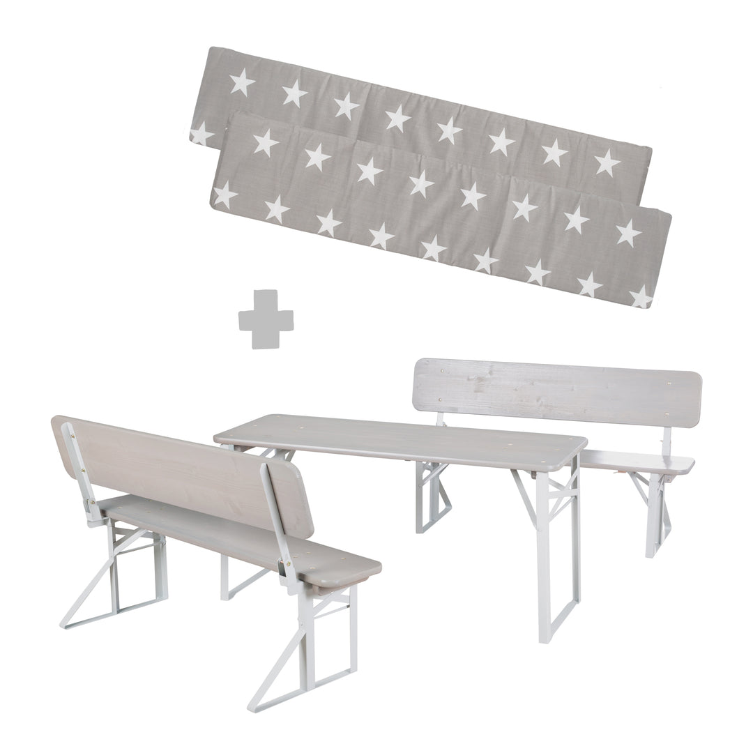 Outdoor ensemble de fête avec dossier - 2 Bancs + 1 table - Bois gris lasuré – Détourage (9/13)