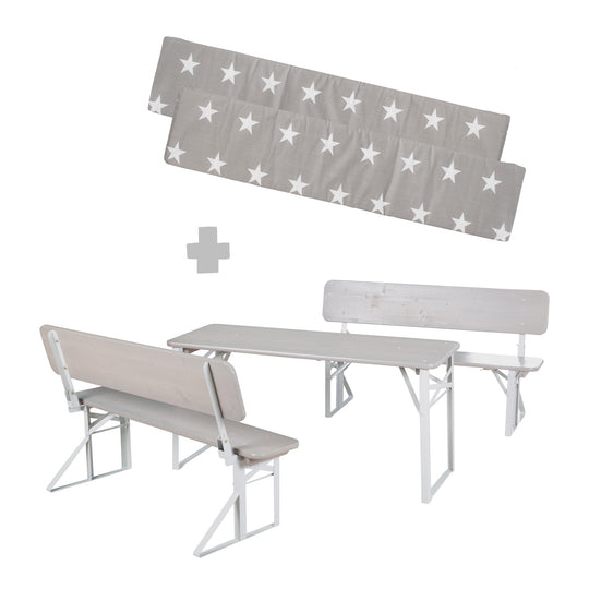 Outdoor ensemble de fête avec dossier - 2 Bancs + 1 table - Bois gris lasuré – Détourage (9/13)