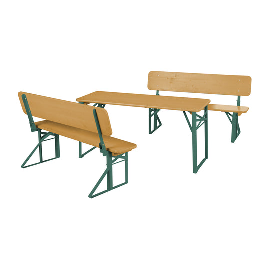 Outdoor Party Set with Backrest - 2 Benches + 1 Table - Wood in Naturoptik – Cutout (1/13)